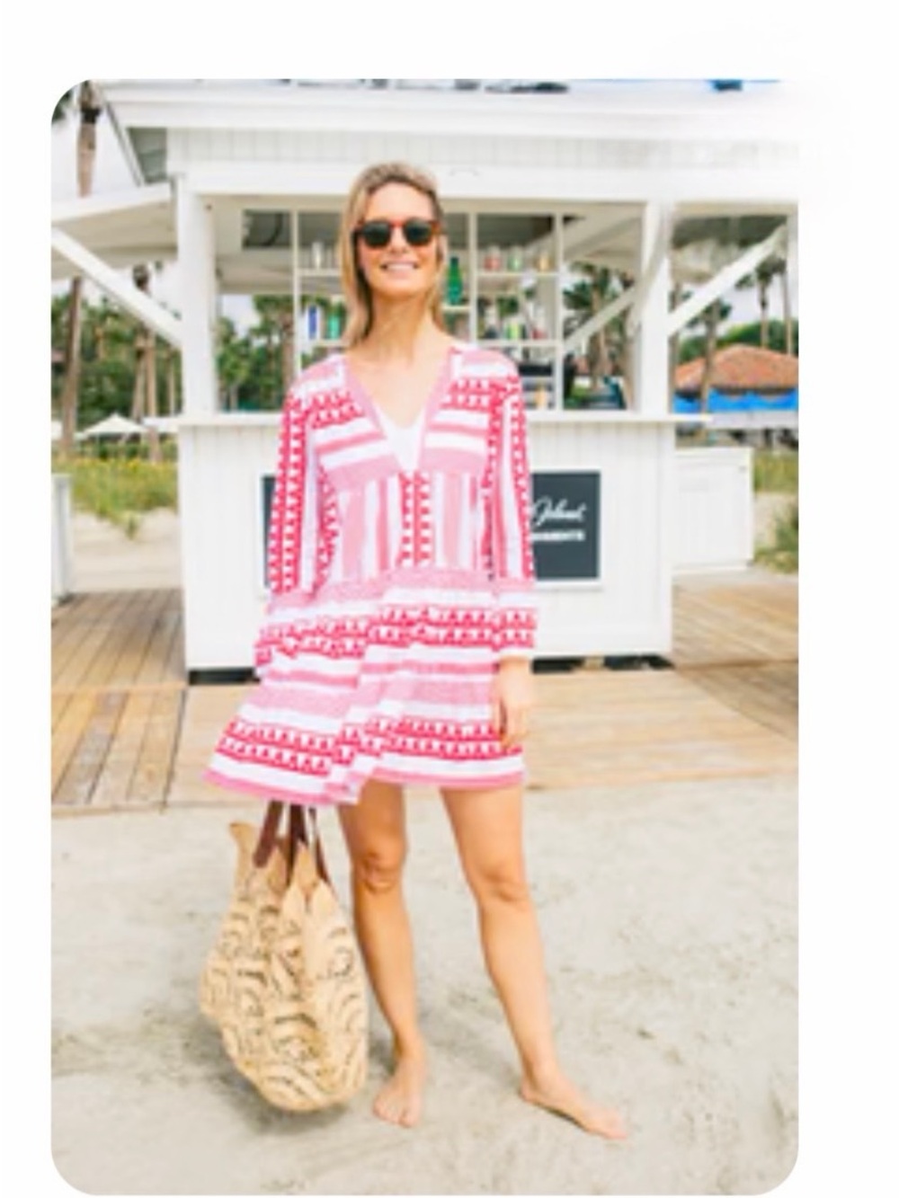 Red Patterned Mini Dress with V-Neck bell sleeve - Tuckernuck xs